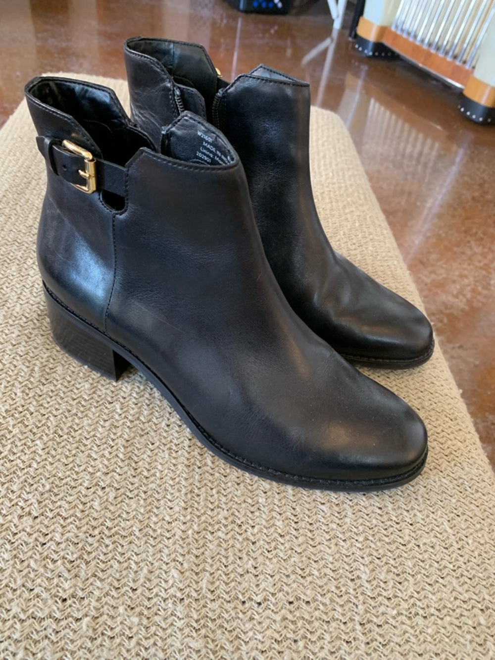 Cole Haan Black Leather Ankle Boots with Side Buckle